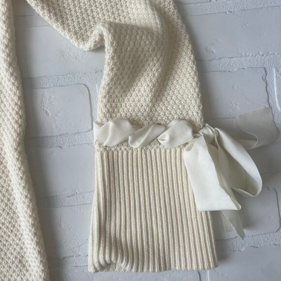 Talbots Women's Cream White Soft Sweater BowTie Cuff Scoop Neck - sz M - Picture 3 of 6